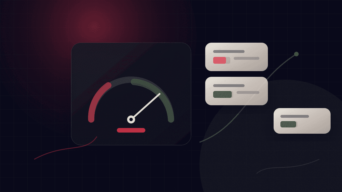 Abstraktes Performance-Diagramm: eine Messkurve fällt vom Rohwert auf einen niedrigen, stabilen Speed Index, daneben ein committeter Datenpunkt.