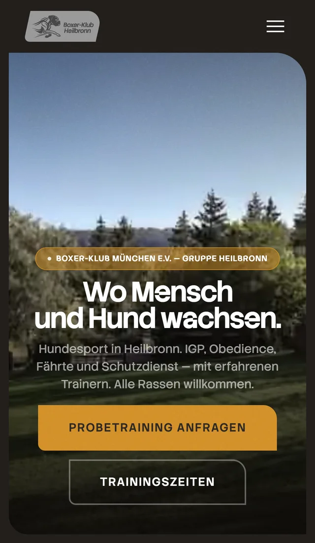 Dieselbe Startseite von Boxer-Klub Heilbronn auf dem Smartphone.