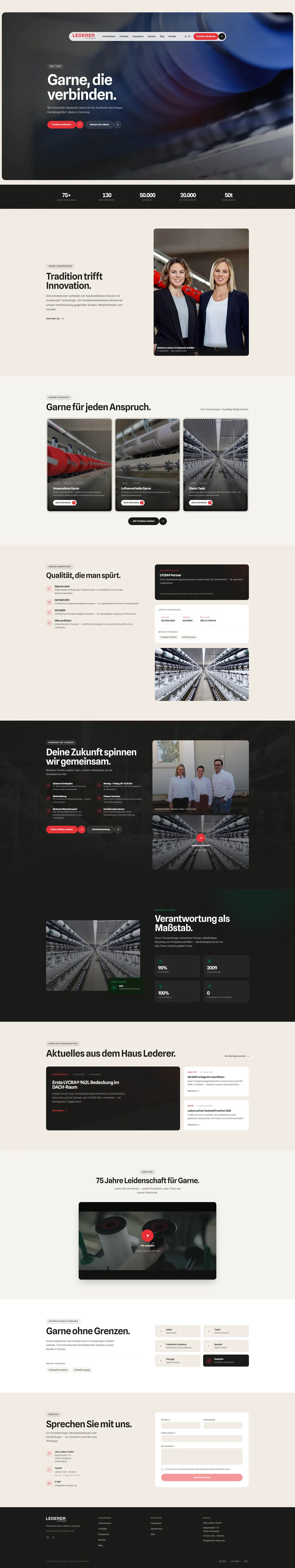 Die komplette Startseite von Lederer, vom Kopf bis zum Fuß.
