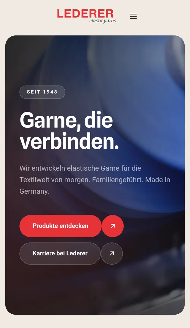 Dieselbe Startseite von Lederer auf dem Smartphone.